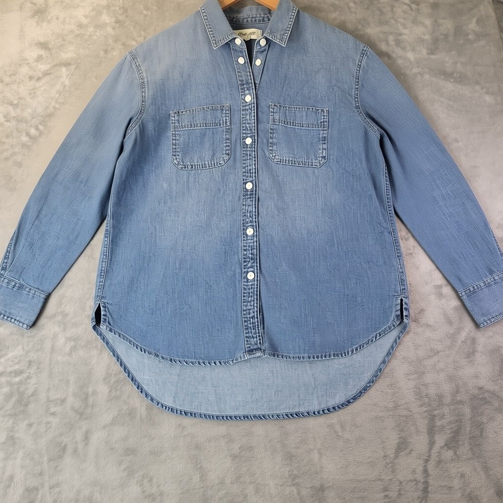 Madewell Denim Button Up Shirt XXS Light Wash High Low Hem Cotton Long Sleeve
